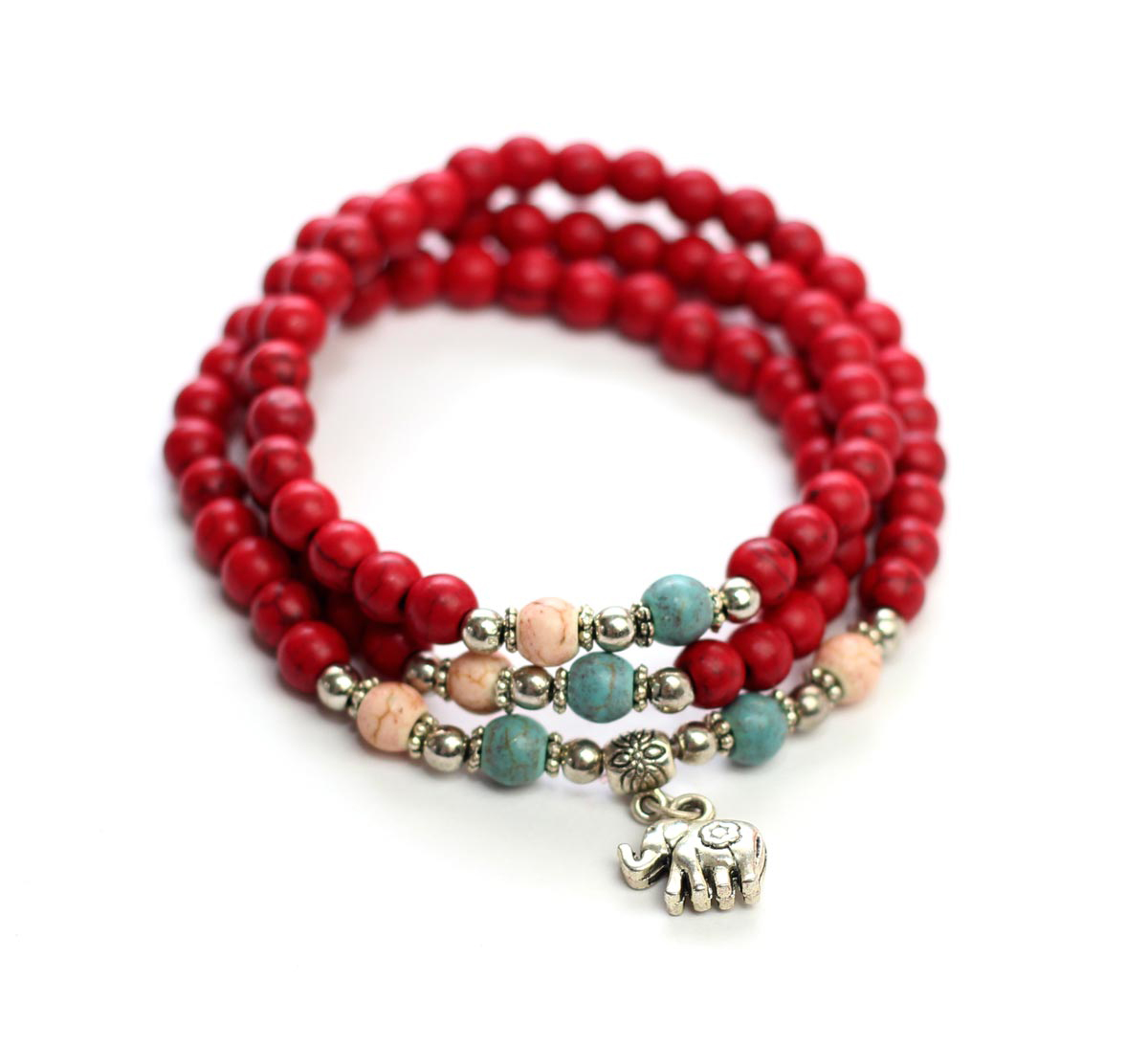 Red Ceramic with Sterling Silver Elephant Bracelet