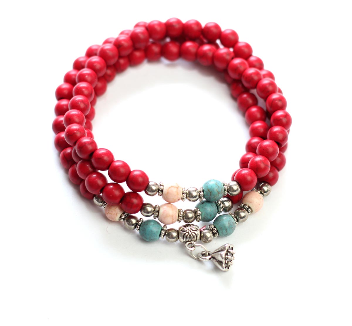 Red Ceramic with Sterling Silver Lotus Bracelet