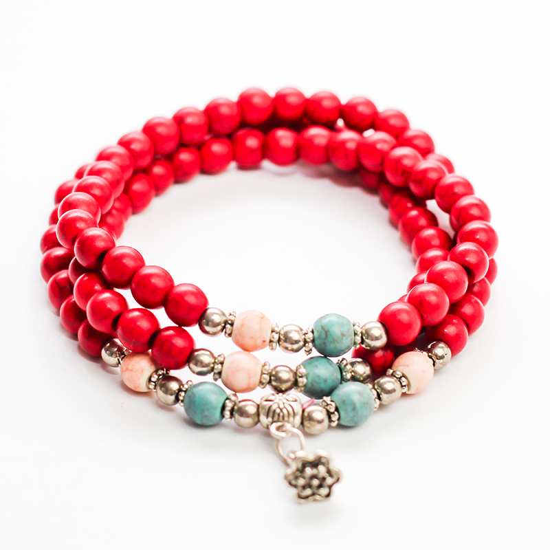 Red Ceramic with Sterling Silver Lotus Bracelet